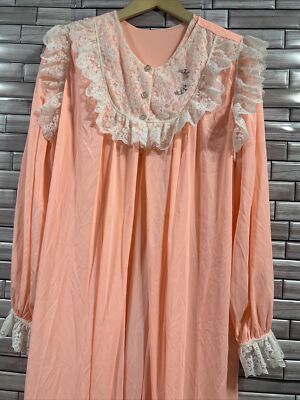 Lady Lovely nylon tricot 2 piece maxi night wear long sleeve gown robe lace  VTG | eBay