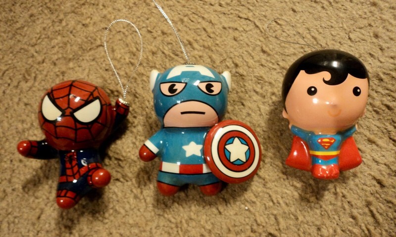Super Hero Christmas Ornaments by Marvel & D C Comics. Set of 3.