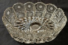 Antique Bohemian Czech Queen Lace Style Hand Cut Crystal Glass Oval Tub Bowl