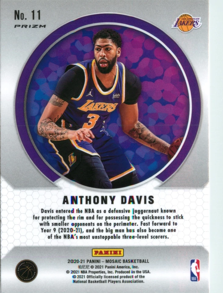 Anthony Davis 2020-21 Panini Mosaic Insert Men of Mastery Chrome Base Card #11 - Image 2 of 2