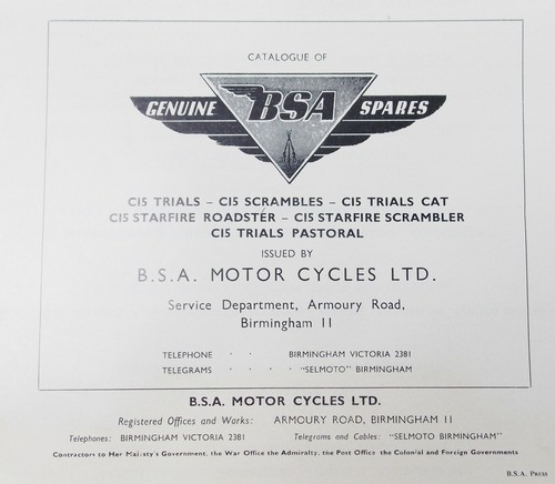 1960's BSA Repuesto Piezas Catalog C15-FT-FS-FSR-101 Ensayos Scrambles Pastoral - Picture 2 of 3