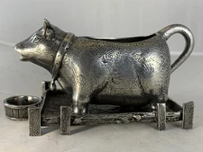 Excellent Vintage Pierre Deux Pewter Cow Creamer Stand And Drip Bucket La Vacha