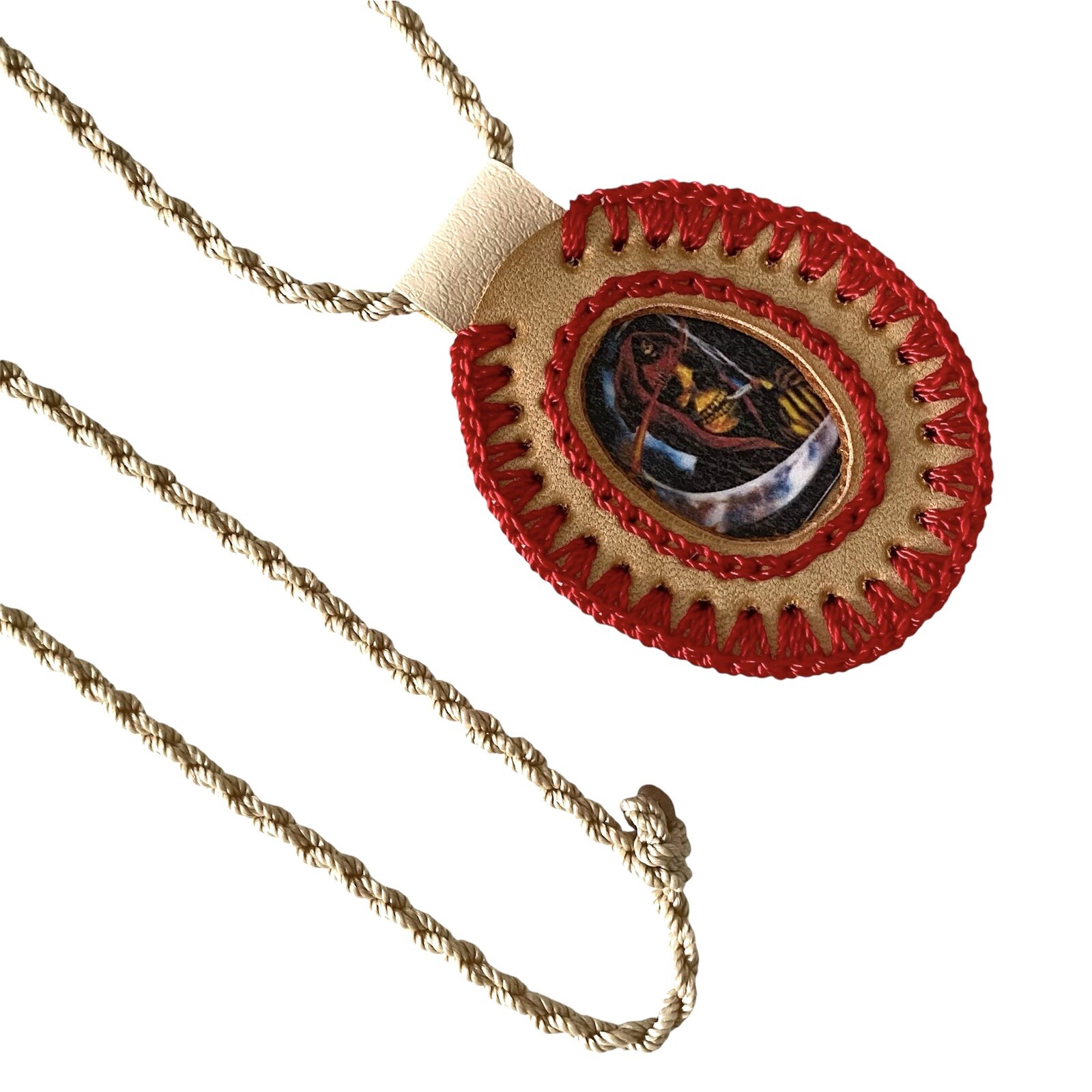 Holy Death Santa Muerte Escapulario Necklace Leather Pendant Knotted Rope