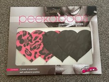 Peekaboos Black Neon Pink Leopard Heart Valentines Pasties Self Adhesive 2 pairs