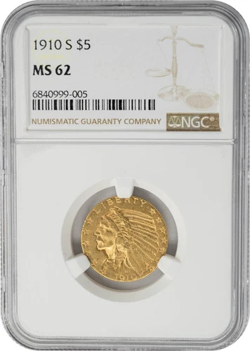 1910-S $5 Gold Indian MS62 NGC 949495-9