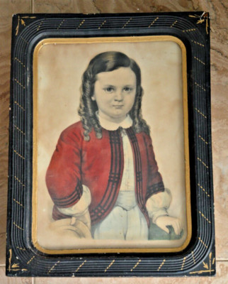 Antique Original Framed CURRIER & IVES Lithograph    LITTLE GEORGIE    c1860's