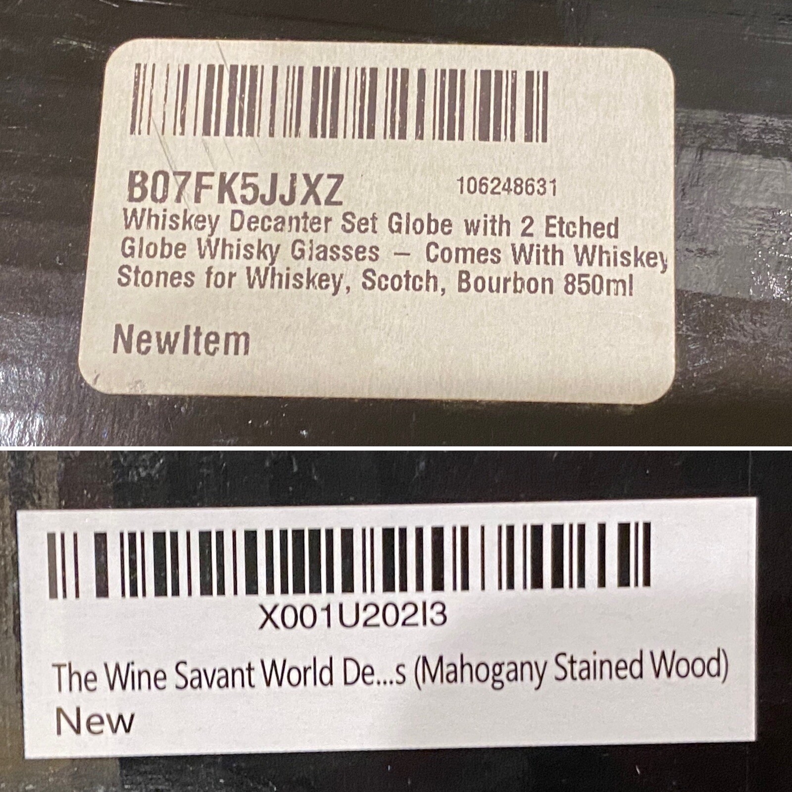 The Wine Savant Globe World Whiskey Decanter Set Mahogany Wood 2 Globe Glasses