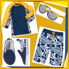 NWT Boys 4 Gymboree BEACH BUDDIES 4pc SWIM TRUNKS RASH GUARD SHOES GLASSES SET