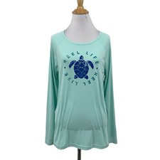 Reel Life UV Tee Women L Large Seaglass Turtle Long Sleeve Fishing Outdoor Shirt