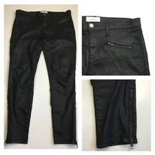 CURRENT ELLIOTT The Soho Zip Stiletto Black Coated Skinny Jeans Womens sz 32