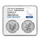 2pc Set - 2021 $1 1-oz Reverse Proof American Silver Eagle Designer NGC PF70 ER