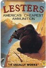 Lester's Ammunition Vintage Bear Hunting Tin Metal Signs Print Aesthetic Room D