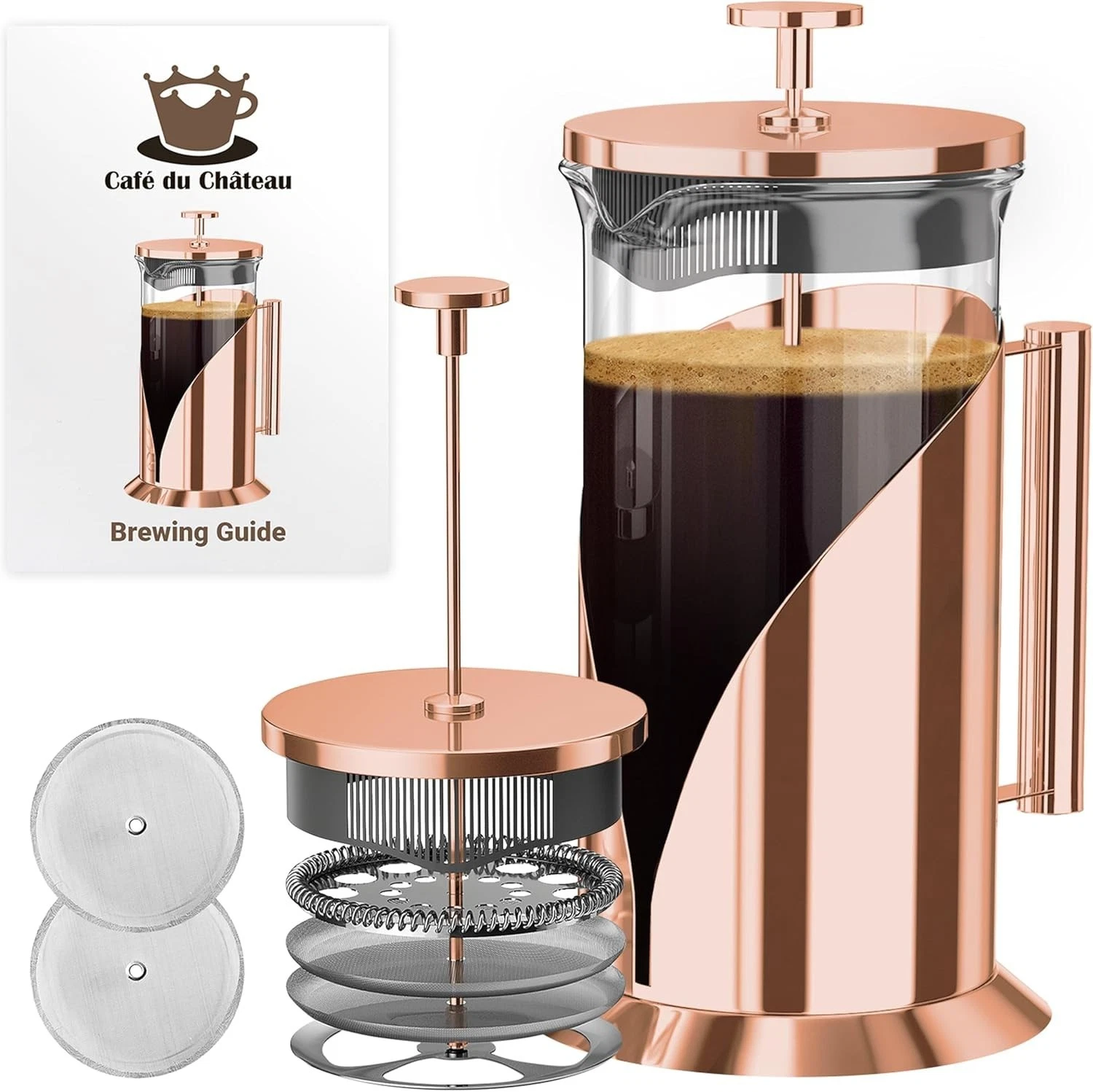 Cafe Du Chateau French Press 8 Cup Coffee Maker 34oz Stainless Steel/Copper