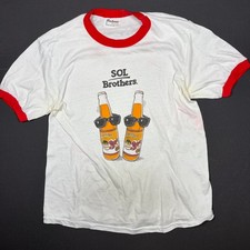 VTG 80s Sol Beer Sol Brothers Ringer T Shirt Stedman Made in USA Single Stitch M