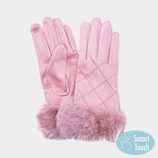 Faux Fur Cuff Quilted Smart Touch Gloves