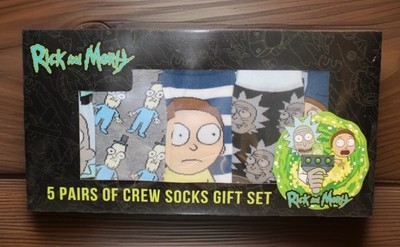   RICK & MORTY CREW SOCKS 5 PAIR GIFT SET ADULT SIZE 6 12 BOXED NOVELTY
