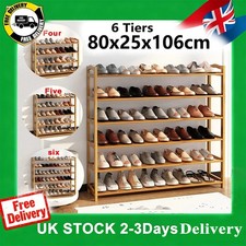 6 TIERS BAMBOO SHOE RACK FOOTWEAR ORGANISER WOODEN STORAGE SHELVES STAND UK