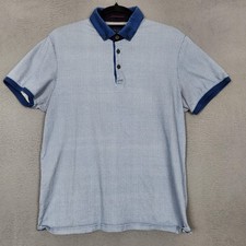 Ted Baker Polo Shirt Mens L Blue Geometric Contrast Collar Short Sleeve