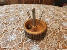 Vintage Walnut Nut Bowl Dish Cracker w/ Picks Tools Nutcracker Display
