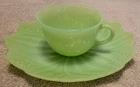 Vtg, Anchor Hocking, Fire King Jadeite, Lotus Blossom Leaf 8" Plate & Alice Cup