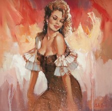 MARK SPAIN, '1950'S STYLE GLAMMER I', LADY DRESS, ORIGINAL OIL PAINTING, SIGNED