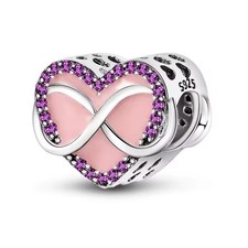 Infinity Heart Charm Fit Bracelet Necklace, 925 Sterling Silver