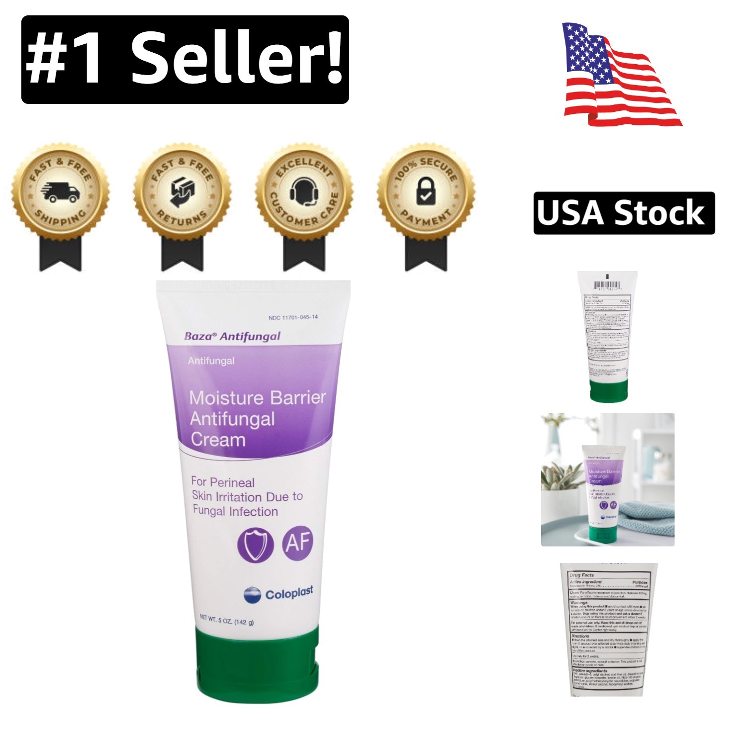 Baza Antifungal Scented Cream Skin Protectant 5 oz Tube for Fungal Relief