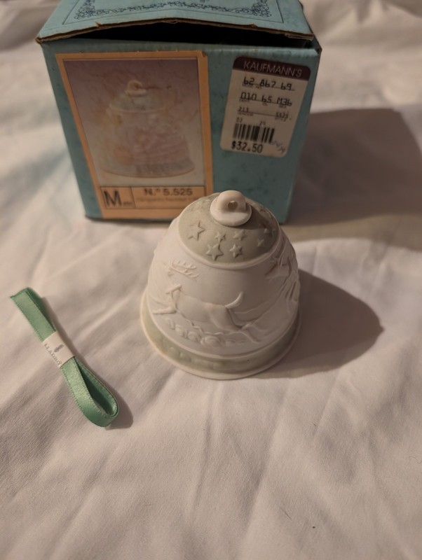 Set Of 3 Vintage Lladro Porcelain Christmas Bell Ornaments 1988, 89, 90 
