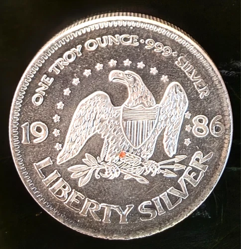 1986 A-Mark Liberty Eagle Bell Life Happiness Vtg Bullion-0.999 Silver 1 Oz Coin