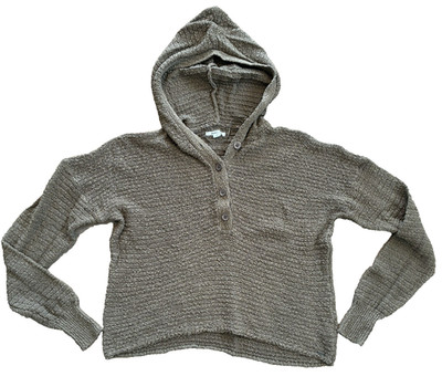 O'Neill Womens M Hooded Open Knit Pullover Sweater Olive Green Oversized Boho