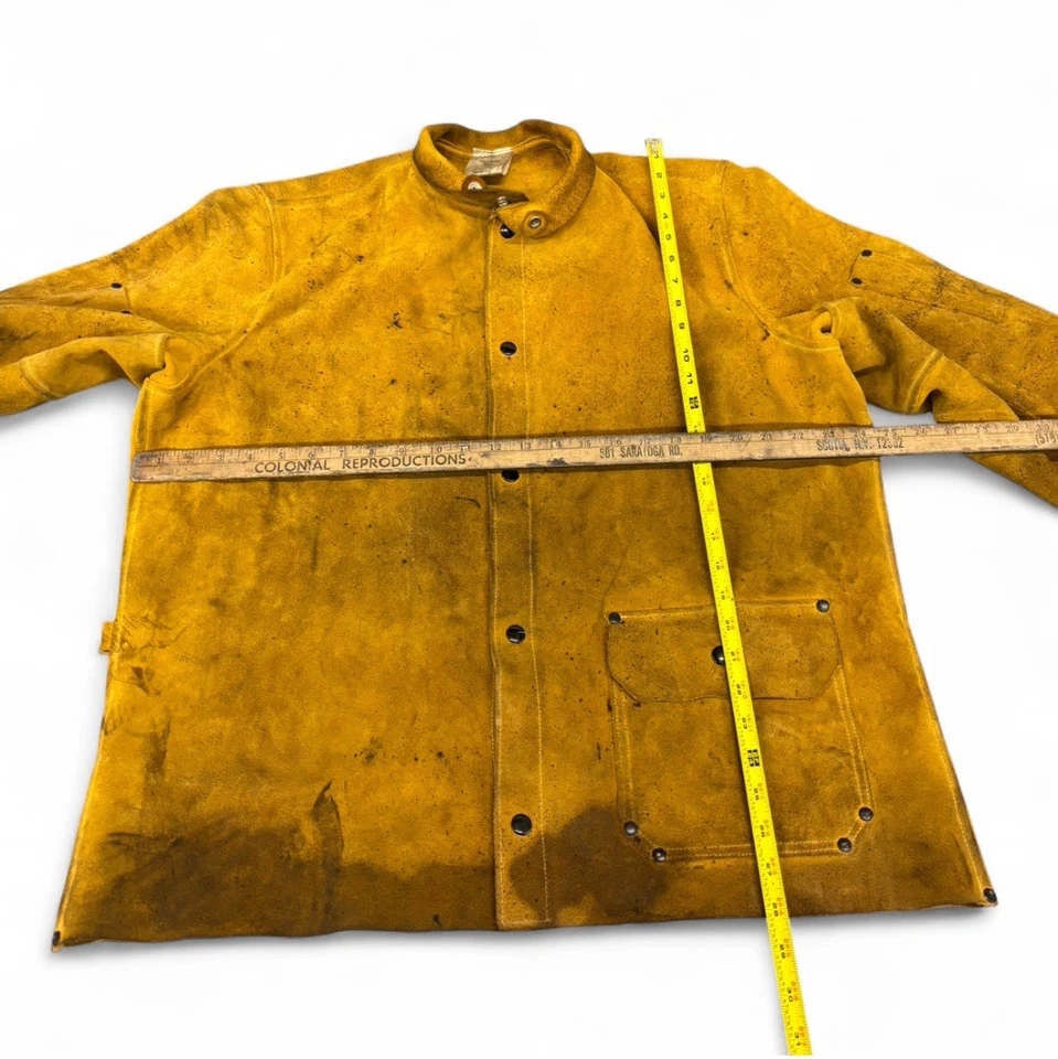 Chaqueta de Soldadura Tillman Para Hombre L Amarillo Cuero de Vaca Bolsillo con Botones a Presión Foto 4 de 4