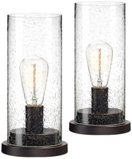 Libby Industrial Accent Table Lamps 12" High Set of 2 Bronze Glass for Bedroom