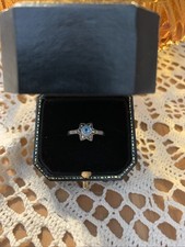 Silver 925 Marcasite & Blue Topaz Flower Shape Ring Size L Comes With Ring Box.