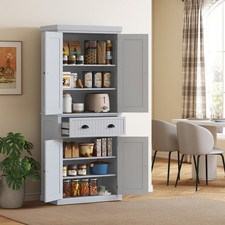 Freestanding Kitchen Storage Cabinet W/ Drawer, Tall Pantry Cupboard, Grey