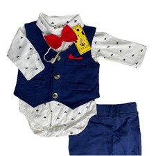 Children  s Sailor Nautical Navy Blue Suit Vest Elastic Red Bow Tie Baby Boy 6-9M