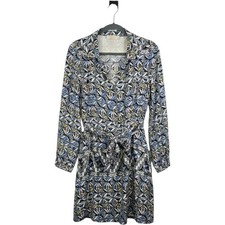 Tory Burch Silk Geometric Mosaic Print Shirt Dress Blue White Size 6 11161445