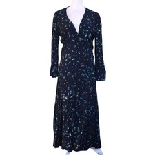 Ganni Large Wrap Casual Business Midi Crepe Dress in Verdant Green Black Floral