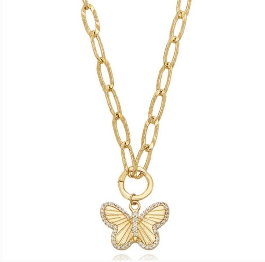 Ettika 18k Gold Plated Clear Crystal Rhinestone Butterfly Necklace