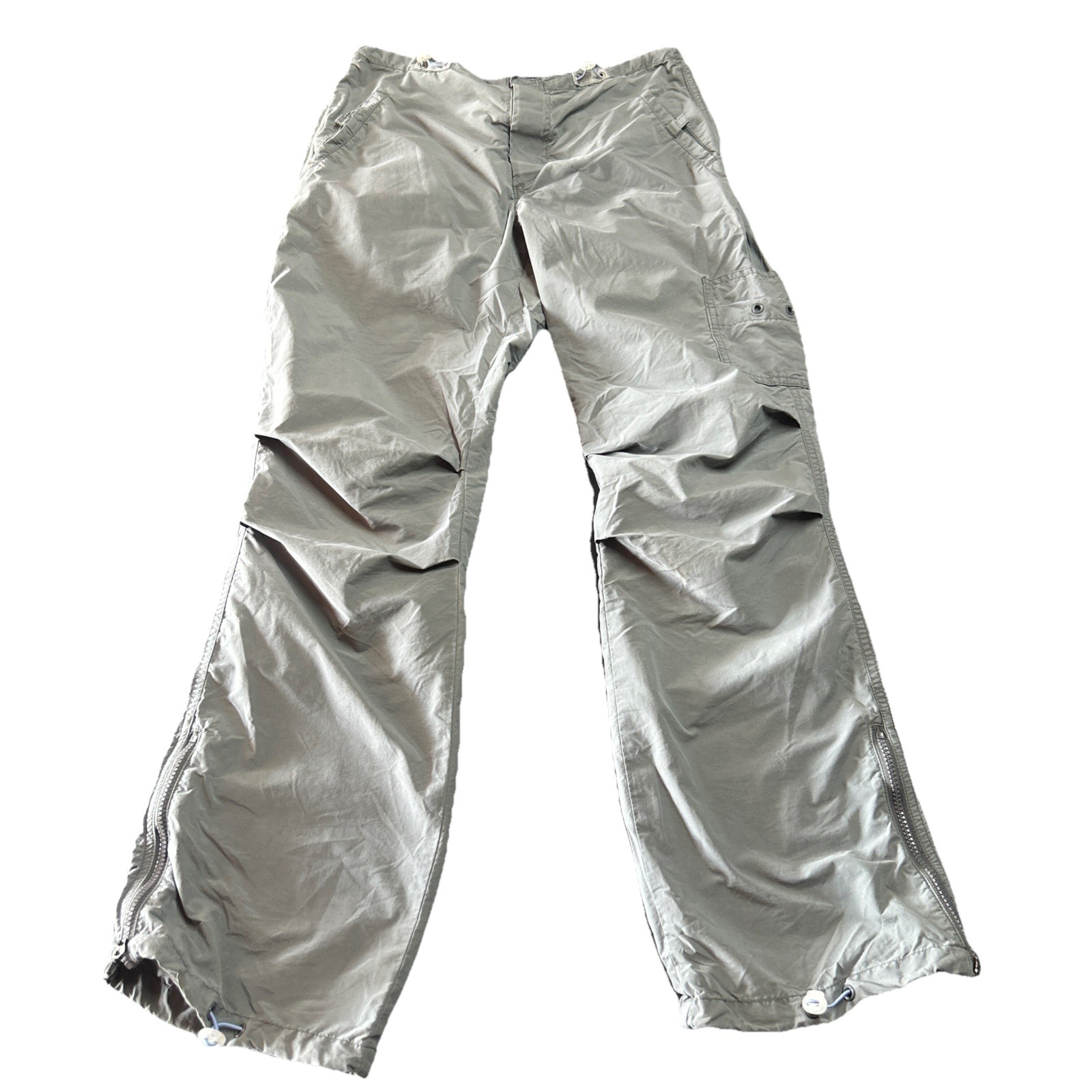 Vintage Y2K Express Cargo Pants Chino Silver Gray Low Rise Cinch Gorpcore Punk M