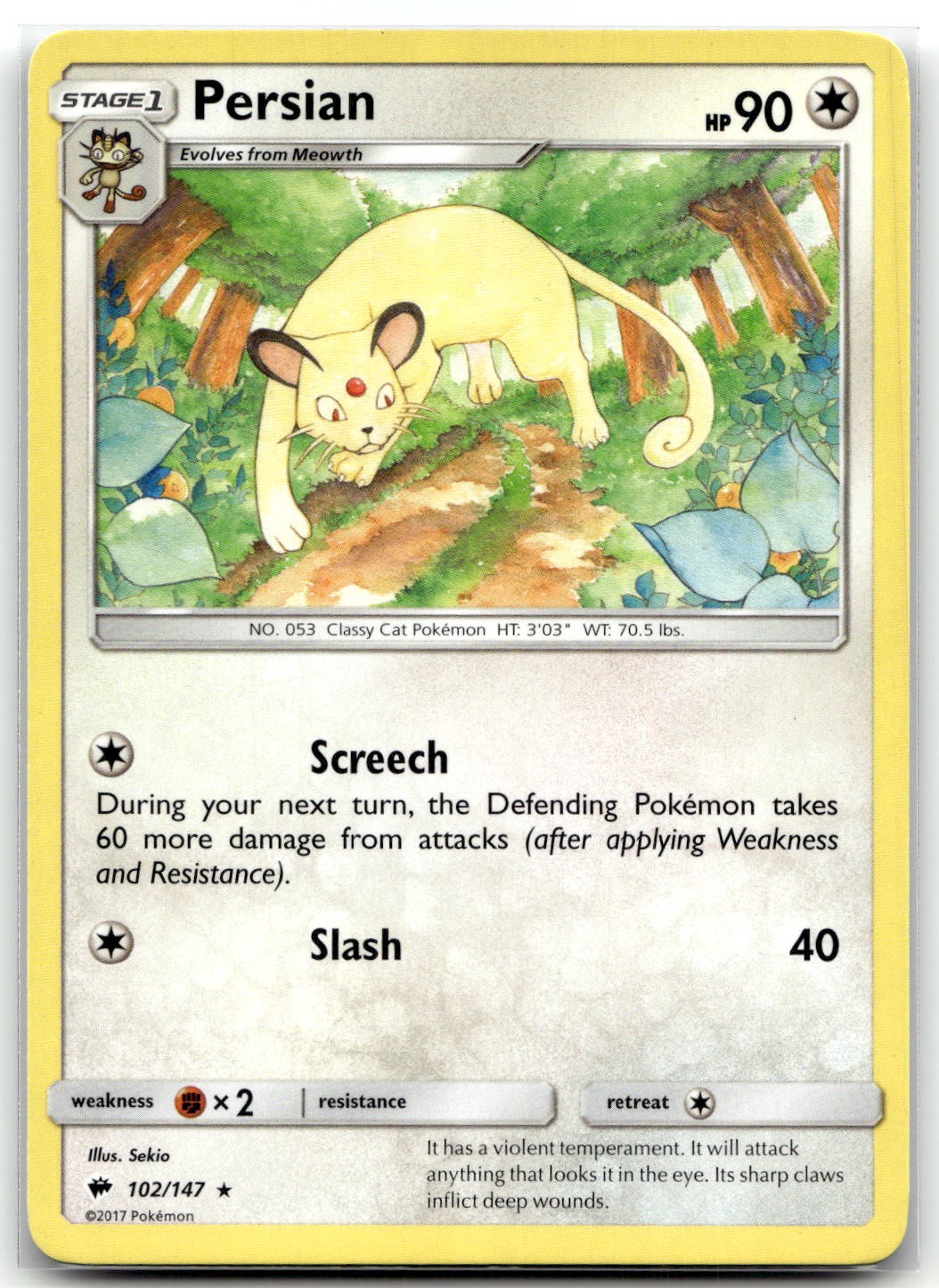 Persian 102/147 SM - Burning Shadows Rare Pokemon TCG NM