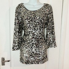 Monsoon Top Blouse Women’s Sequin Party Size 18 Gold Silver Sparkly Glam VGC