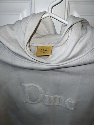Men's Medium Dime Sweatshirt Cream White Embroidered Logo Pullover Hoodie
