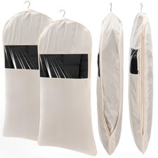 2 Pcs L Beige Space Saving Hanging Garment Bags, Compression Zipper, Dust-proof