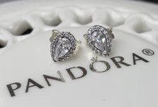 Authentic Pandora Sparkling Teardrop Halo Stud Earrings #296252CZ