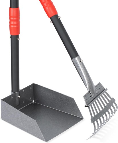 2X Dog Pooper Scooper Metal Poop Tray&Rake Set Pet Waste Removal Scoop W/ Handle