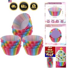 100 Pack Rainbow Cupcake Liners, Standard Size Greaseproof Baking Cups  Colo...