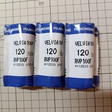 FUJICHROME VELVIA 100F 120 Film, Set of 3 Rolls, Expired