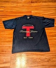 Vintage Tommy Hilfiger Jeans Big T Logo Blue T Shirt Made in USA sz XL Grunge