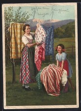 Cartolina artistica Karl Maria Schuster: pubblicità per colori abiti Indanthren, madre h 