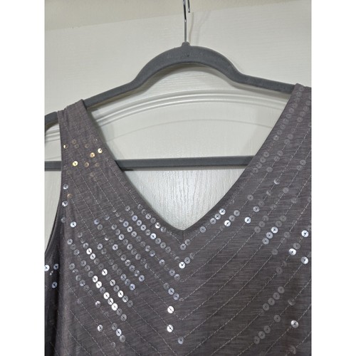 Garnet Hill Gray Full Sequin V-Neck Elegant Sleeveless Maxi Dress, Size Small - Picture 10 of 15